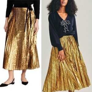 LOVESHACKFANCY safari gold metallic disco pleated midi skirt 10 New with tags